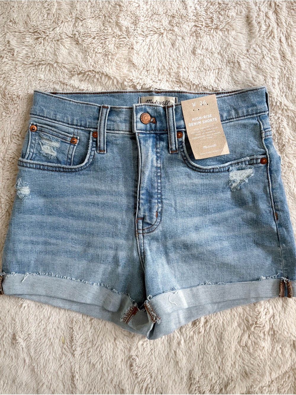 Madewell High Rise Denim Shorts NWT Size 26 Light Wash Raw Hem